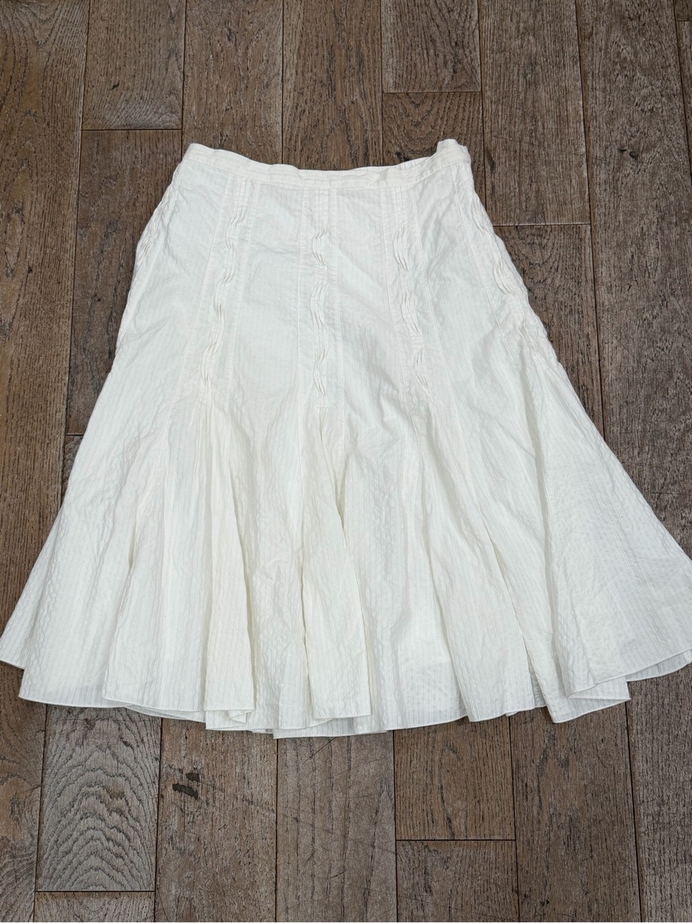 Coldwater Creek Full Flare Pleated/Stitched Panel Skirt Cream White Sz S 6-8